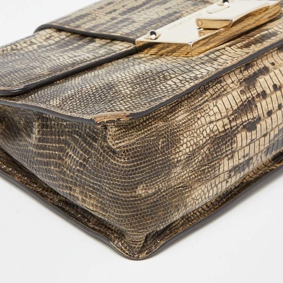 [SOLD] Jimmy Choo Black/Beige Snake or Croc Embossed Leather Rebel Crossbody Bag - Picture 10 of 11